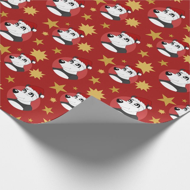 Navidades panda personalizado papel de envoltura (Esquina)