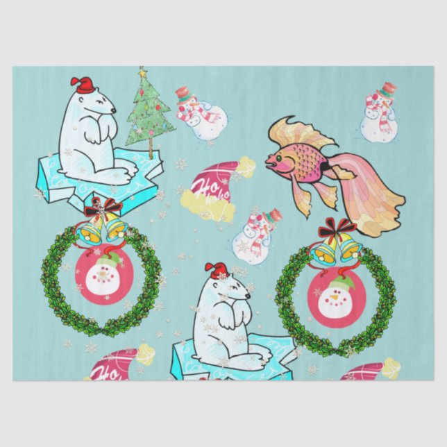 Navidades Papel en el tejido Oso Polar Pescado Sno (Anverso)