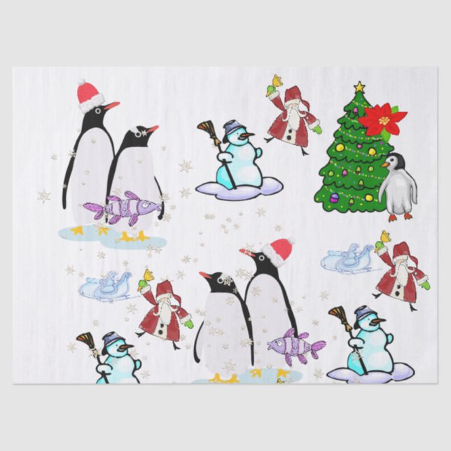 Navidades Papel en el tejido Pingüino Pescado de S (Anverso)