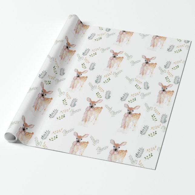 Navidades Pastel Cute Deer Fawn Papel de envolvimi (Desenrollado)