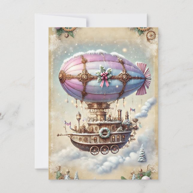 Navidades Pastel Steampunk Tarjeta Antigüedad (Anverso)