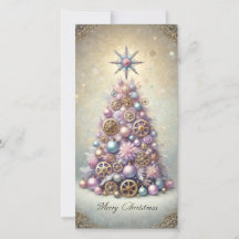 Navidades Pastel Steampunk Tarjeta Árbol Púrpura
