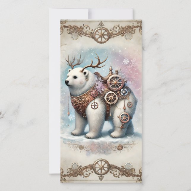 Navidades Pastel Steampunk Tarjeta oso Blanco (Anverso)