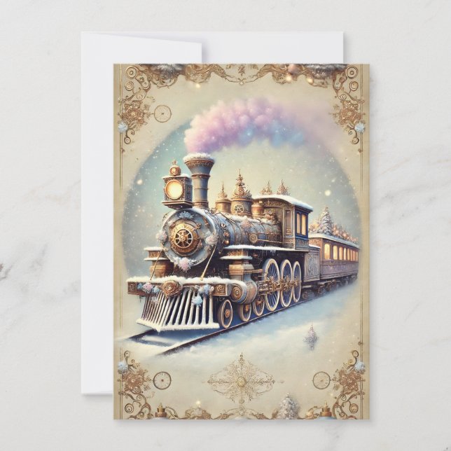 Navidades Pastel Steampunk Tarjeta Tren Antiguo (Anverso)