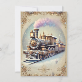 Navidades Pastel Steampunk Tarjeta Tren Antiguo