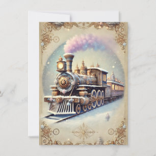 Navidades Pastel Steampunk Tarjeta Tren Antiguo