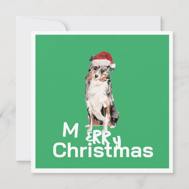 Navidades Pastor Australiano Perro Feliz Saludo (Anverso)