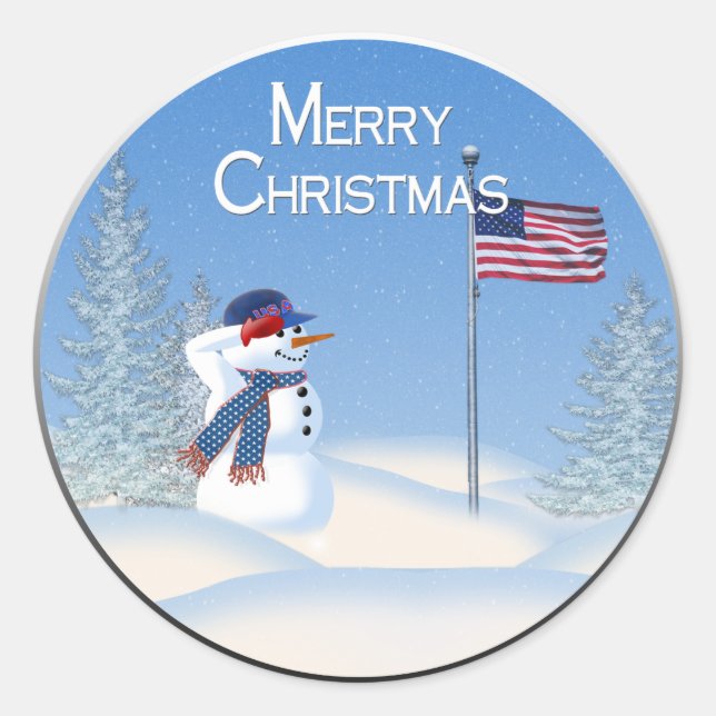 Navidades patrióticos Snowman - Pegatina redondo (Anverso)
