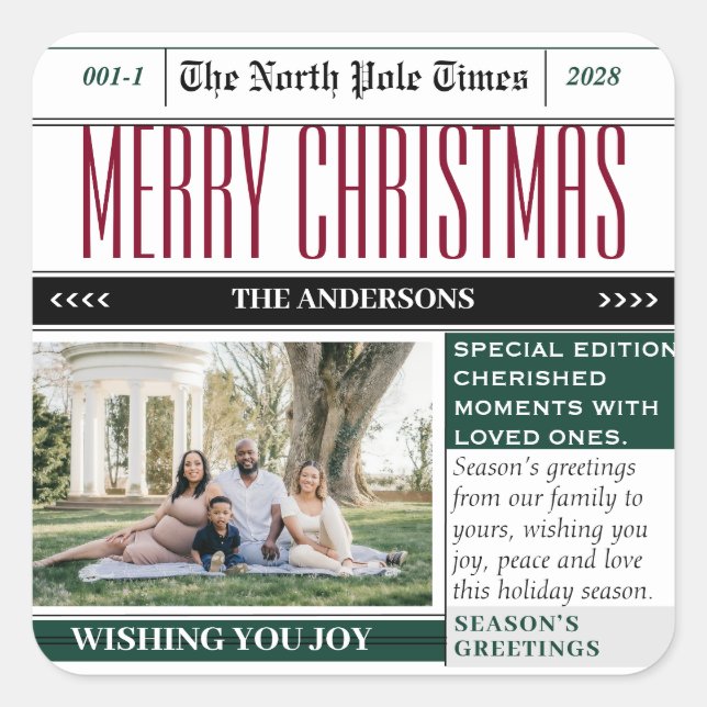 Navidades Pegatina con tema de periódico de vacaci (Anverso)