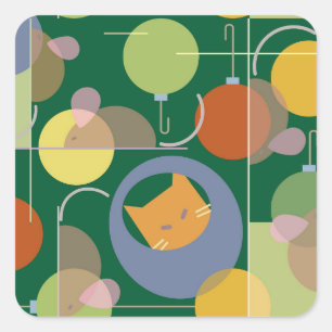 Navidades Pegatina de Gatos Mid-Mod