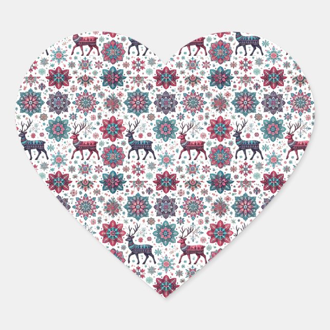 Navidades Pegatina del Corazón de Renos (Anverso)