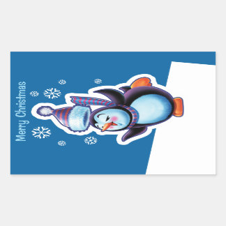 Navidades pegatina rectangular azul patinador ping