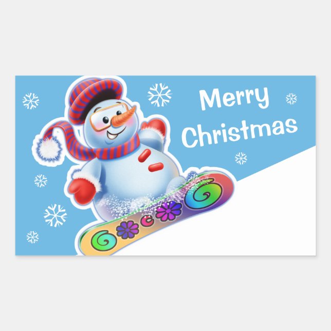 Navidades pegatina rectangular Hombres Nieve depor (Anverso)