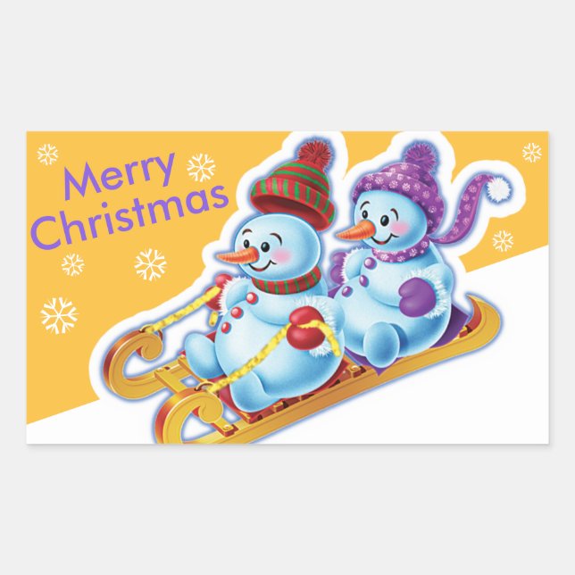 Navidades pegatina rectangular Hombres Nieve depor (Anverso)
