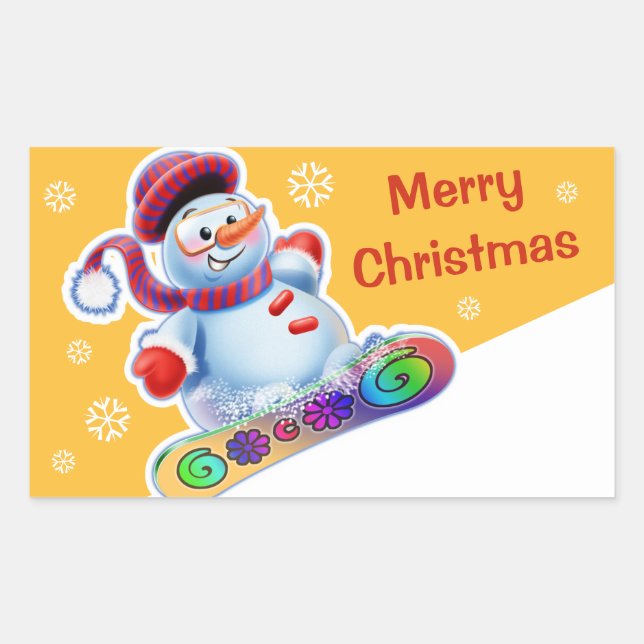 Navidades pegatina rectangular Hombres Nieve depor (Anverso)