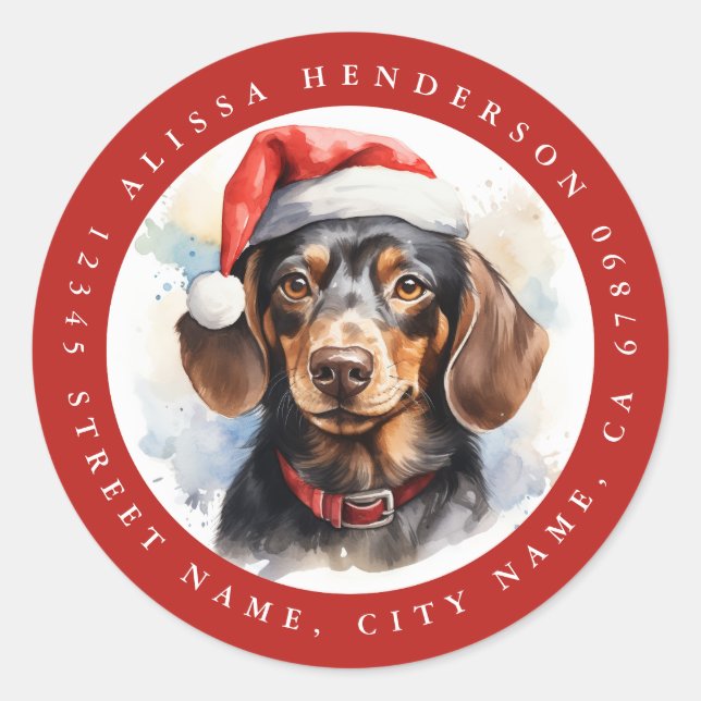 Navidades Pegatinas de la Ronda Dachshund (Anverso)