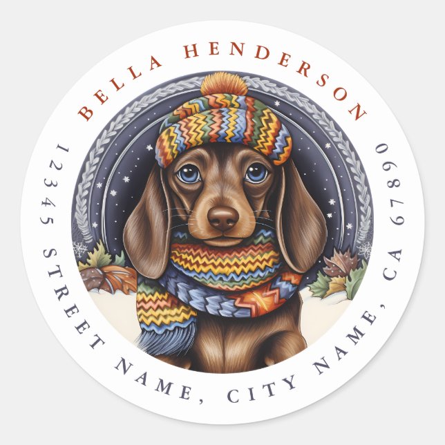 Navidades Pegatinas de la Ronda Dachshund (Anverso)