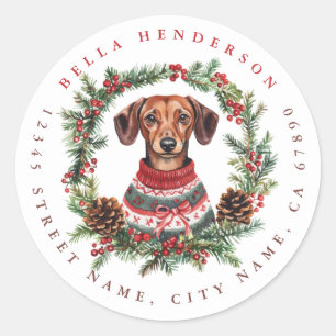 Navidades Pegatinas de la Ronda Dachshund