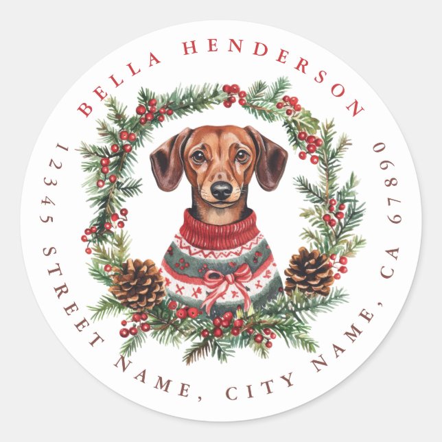 Navidades Pegatinas de la Ronda Dachshund (Anverso)