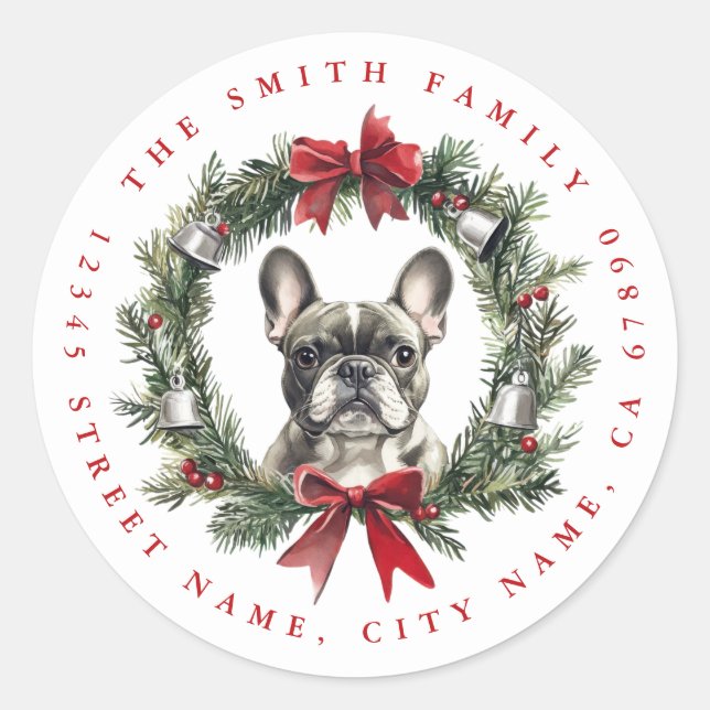 Navidades Pegatinas de la Ronda de Bulldog de Fran (Anverso)