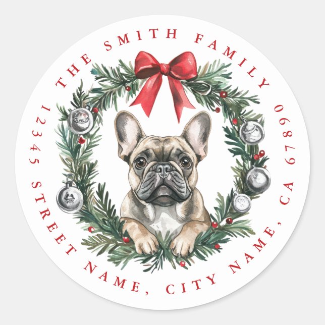 Navidades Pegatinas de la Ronda de Bulldog de Fran (Anverso)