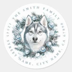 Navidades Pegatinas de la Ronda de Perros Husky