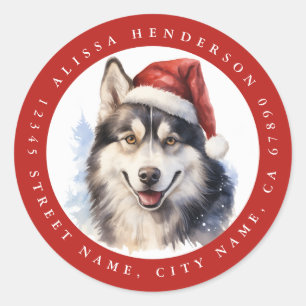 Navidades Pegatinas de la Ronda de Perros Husky