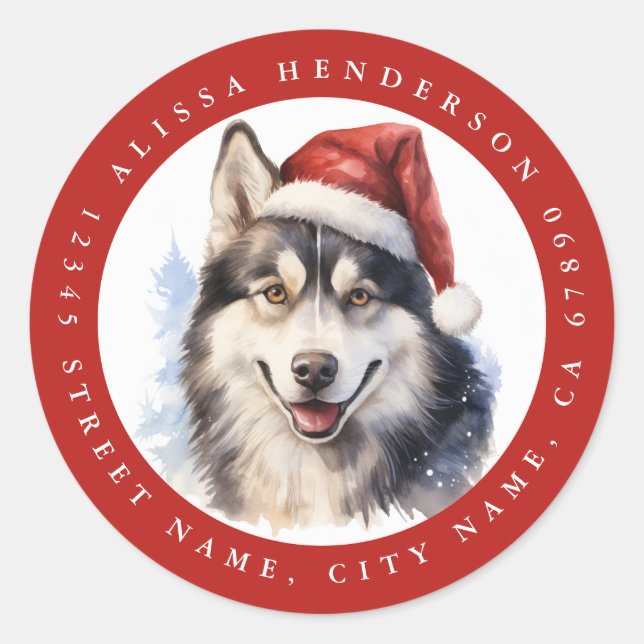Navidades Pegatinas de la Ronda de Perros Husky (Anverso)