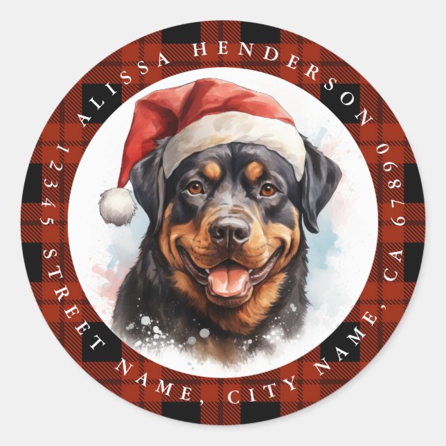 Navidades Pegatinas de la Ronda Rottweiler (Anverso)