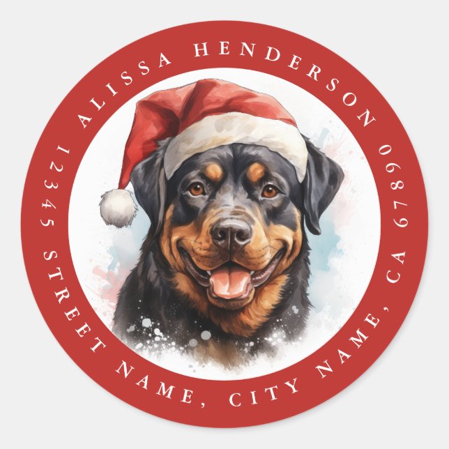 Navidades Pegatinas de la Ronda Rottweiler (Anverso)