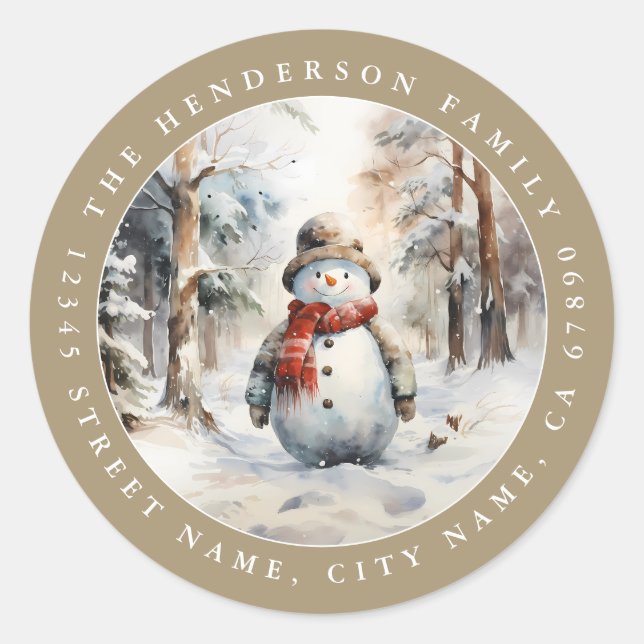 Navidades Pegatinas de la Ronda Snowman (Anverso)