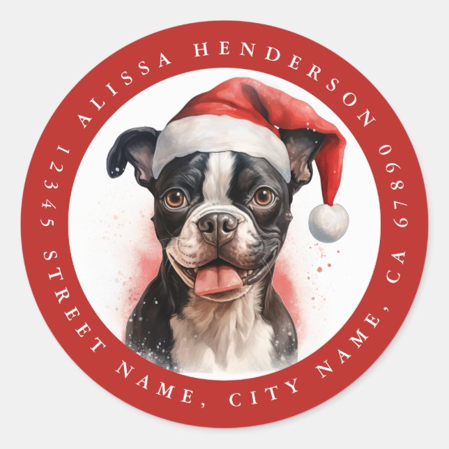 Navidades Pegatinas de la Ronda Terrier de Boston (Anverso)