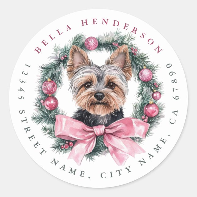 Navidades Pegatinas de la Ronda Terrier de Yorkshi (Anverso)