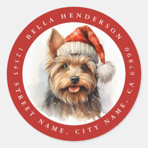 Navidades Pegatinas de la Ronda Terrier de Yorkshi