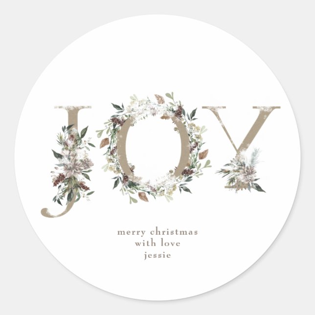 Navidades Pegatinas de Ronda JOY Kraft Holiday Flo (Anverso)