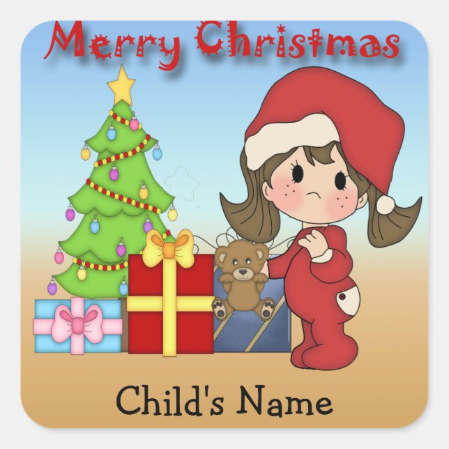 Navidades Pegatinas de Toddler Chica Square (Anverso)