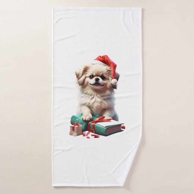 Navidades Pekingese (Toalla de baño)