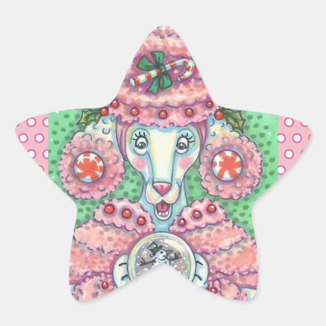 NAVIDADES PEPPERMINT PINK POODLE PEGATINAS PERROS  (Anverso)