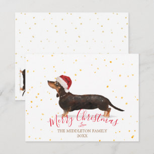 Navidades Perro Dachshund Saludo estacional de oro