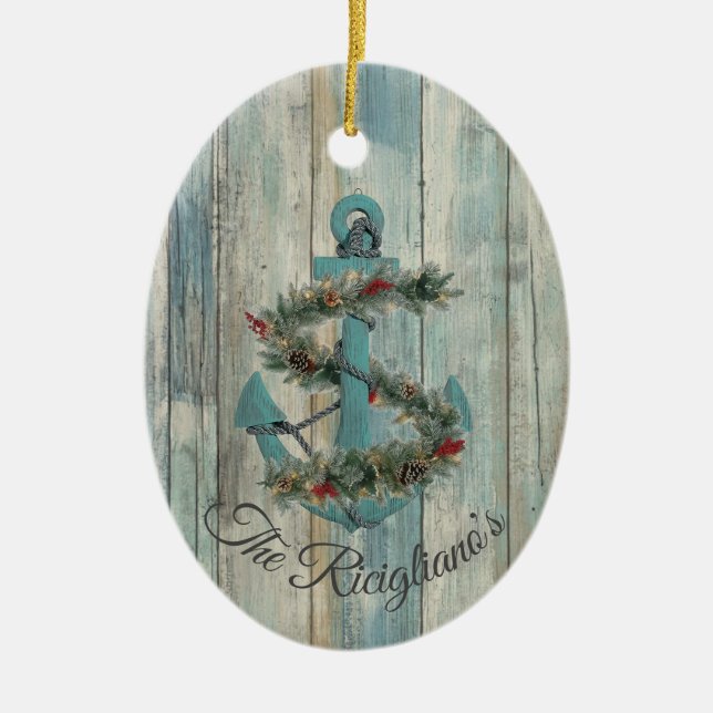 Navidades personalizados Anchor Ornamento cerámico (Frente)
