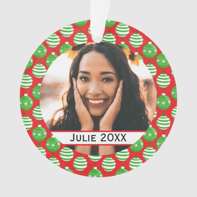 Navidades personalizados Baubles Ornamento Verde R (Anverso)