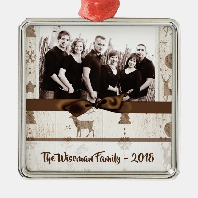 Navidades personalizados Burlap Ornamento de fotos (Frente)