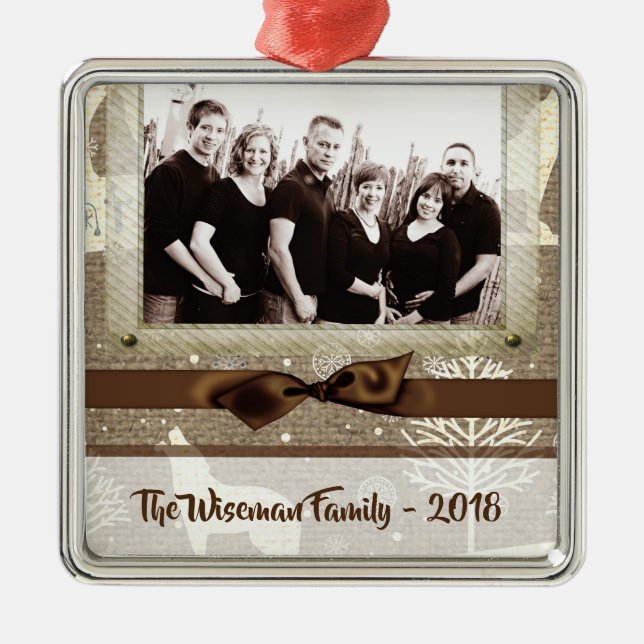 Navidades personalizados Burlap Ornamento de fotos (Frente)