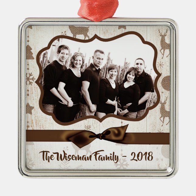 Navidades personalizados Burlap Ornamento de fotos (Frente)