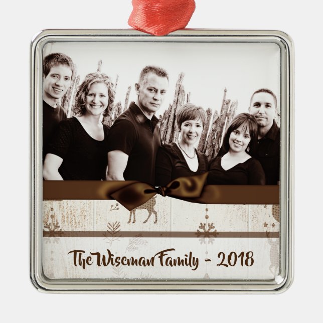 Navidades personalizados Burlap Ornamento de fotos (Frente)