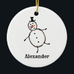 Navidades personalizados Decoración de árbol de ni<br><div class="desc">Esta decoración personalizada de Navidades colgante de cerámica tiene un lindo muñeco de nieve y su propio mensaje personalizado en la parte de atrás.</div>