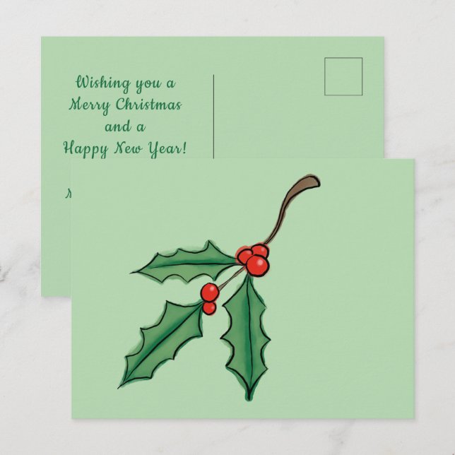 Navidades personalizados Holly Postales (Anverso / Reverso)