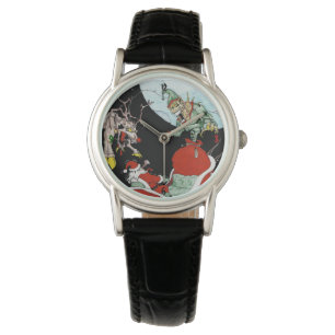 Navidades pesadilla reloj de cuero negro femenino