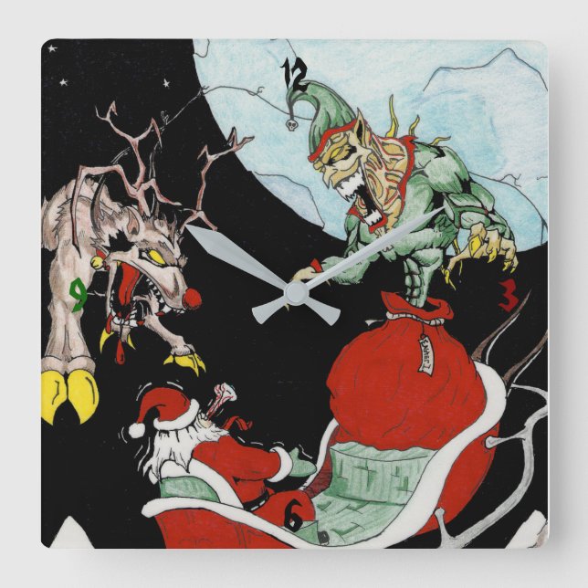 Navidades pesadilla reloj de pared cuadrado (Anverso)
