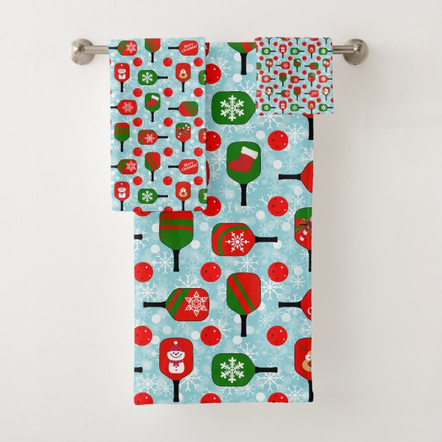 Navidades Pickleball Red Green Snowflakes Blue (In situ)